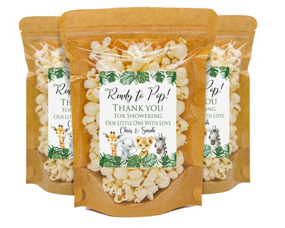 Jungle Baby Shower Favors, Safari Baby Shower Popcorn Bag Favors, Gender Neutral Baby Shower Favors, Safari Theme For Baby Shower Favors