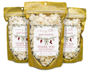 Merry Little Baby Shower Party Favors, Popcorn Bags and Stickers, Winter Baby Shower Favors,Christmas Baby Shower Favors,Holiday Baby Shower
