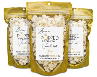 Engagement Party Popcorn Favors, He Popped The Question Popcorn Stickers And Bags, Engagement Party Decorations, She Said Yes Party Favors