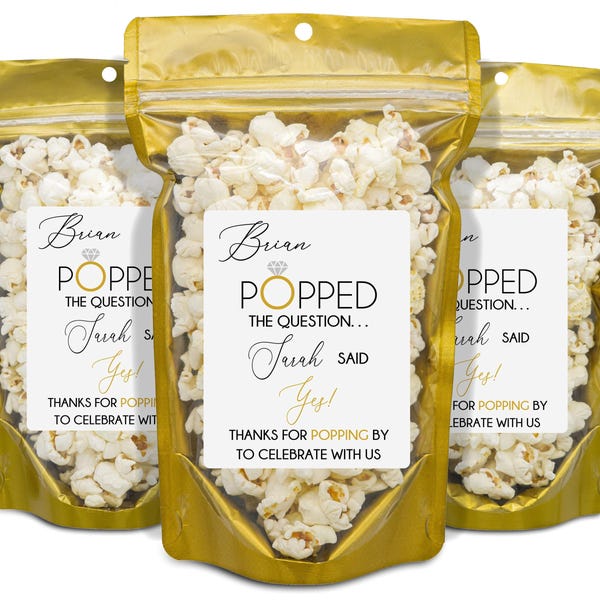 Engagement Party Popcorn Favors, He Popped The Question Popcorn Stickers And Bags, Engagement Party Decorations, She Said Yes Party Favors