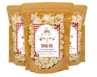 The Apple of Our Eye Baby Shower Party Favors, Popcorn Bags and Stickers, Fall Baby Shower Favors, Gender Neutral Baby Shower, Apple Theme