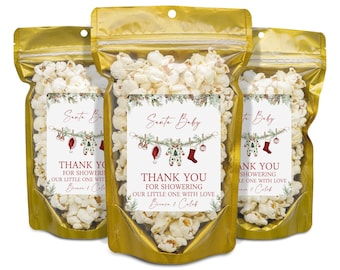 Santa Baby Favors, Popcorn Bags and Stickers, Winter Baby Shower Favors, Merry Little Baby Shower Party Favors, Christmas Baby Shower Favors