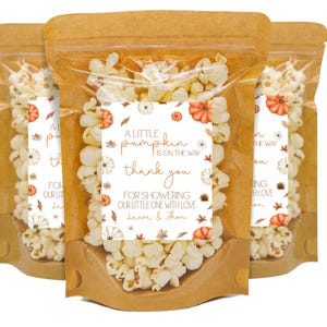 A Little Pumpkin Is On The Way Baby Shower Favors, Popcorn Bags and Stickers, Pumpkin Baby Shower Favors, Fall Favors for Baby Shower