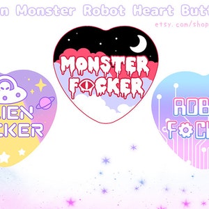 Monster Alien Robot Heart Buttons