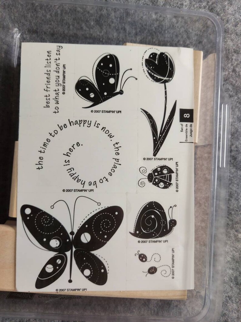 Stampin Up Rubber and Wood Mount Stamp Set Garden Whimsy DeStash Spring Craft Cards