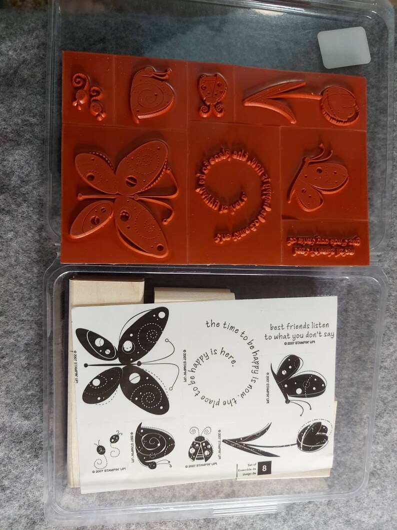Stampin Up Rubber and Wood Mount Stamp Set Garden Whimsy DeStash Spring Craft Cards