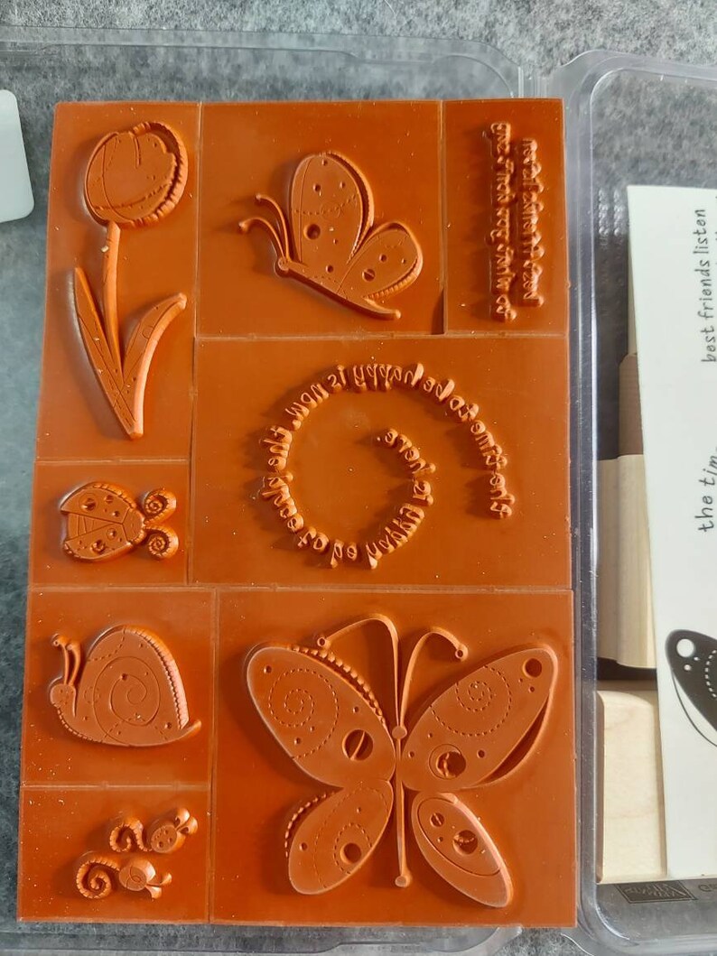 Stampin Up Rubber and Wood Mount Stamp Set Garden Whimsy DeStash Spring Craft Cards