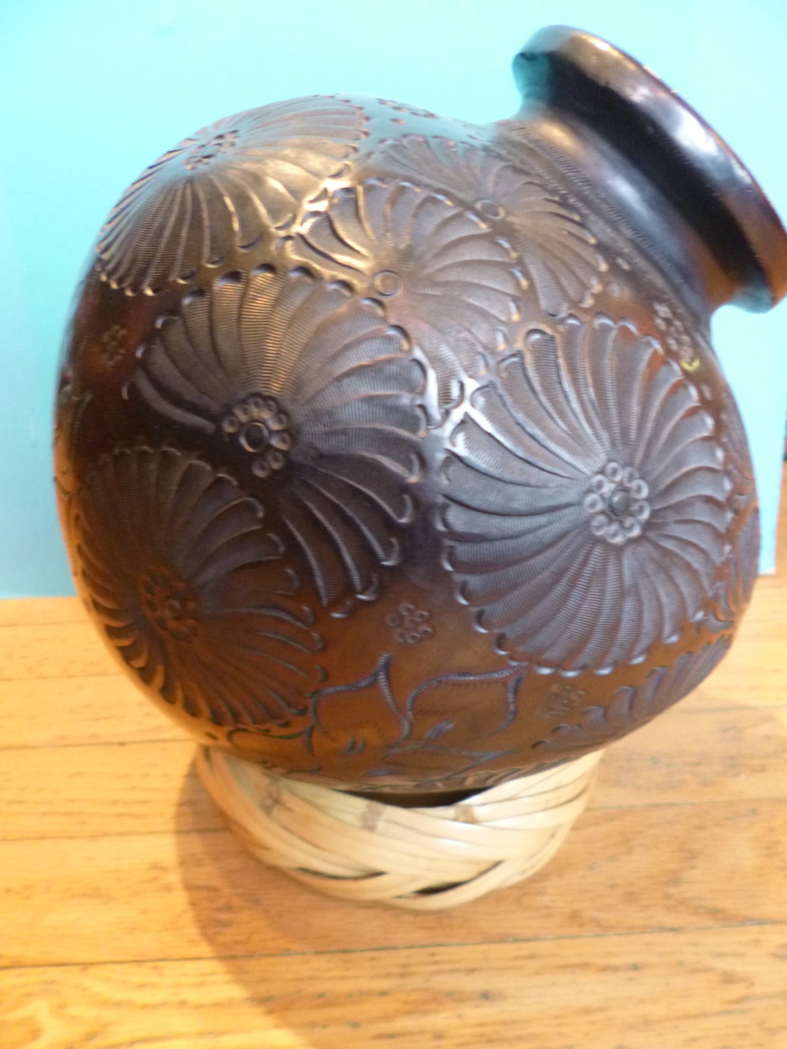 Mexican Black Pottery Vintage Large Clay Urn From Oaxaca Folk Etsy