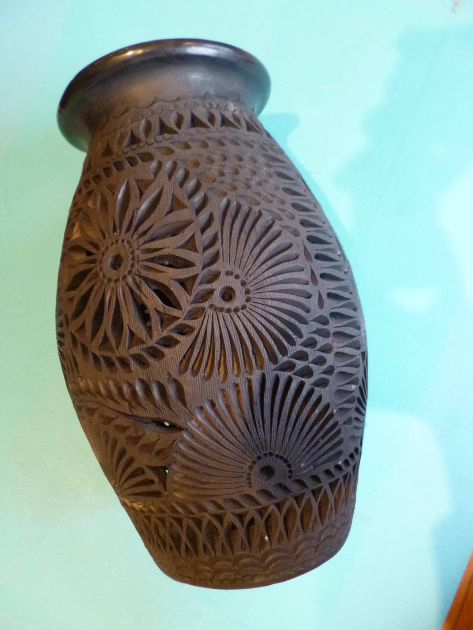 Vintage Mexican Black Pottery Tall Carved Black Clay Vase Made Etsy