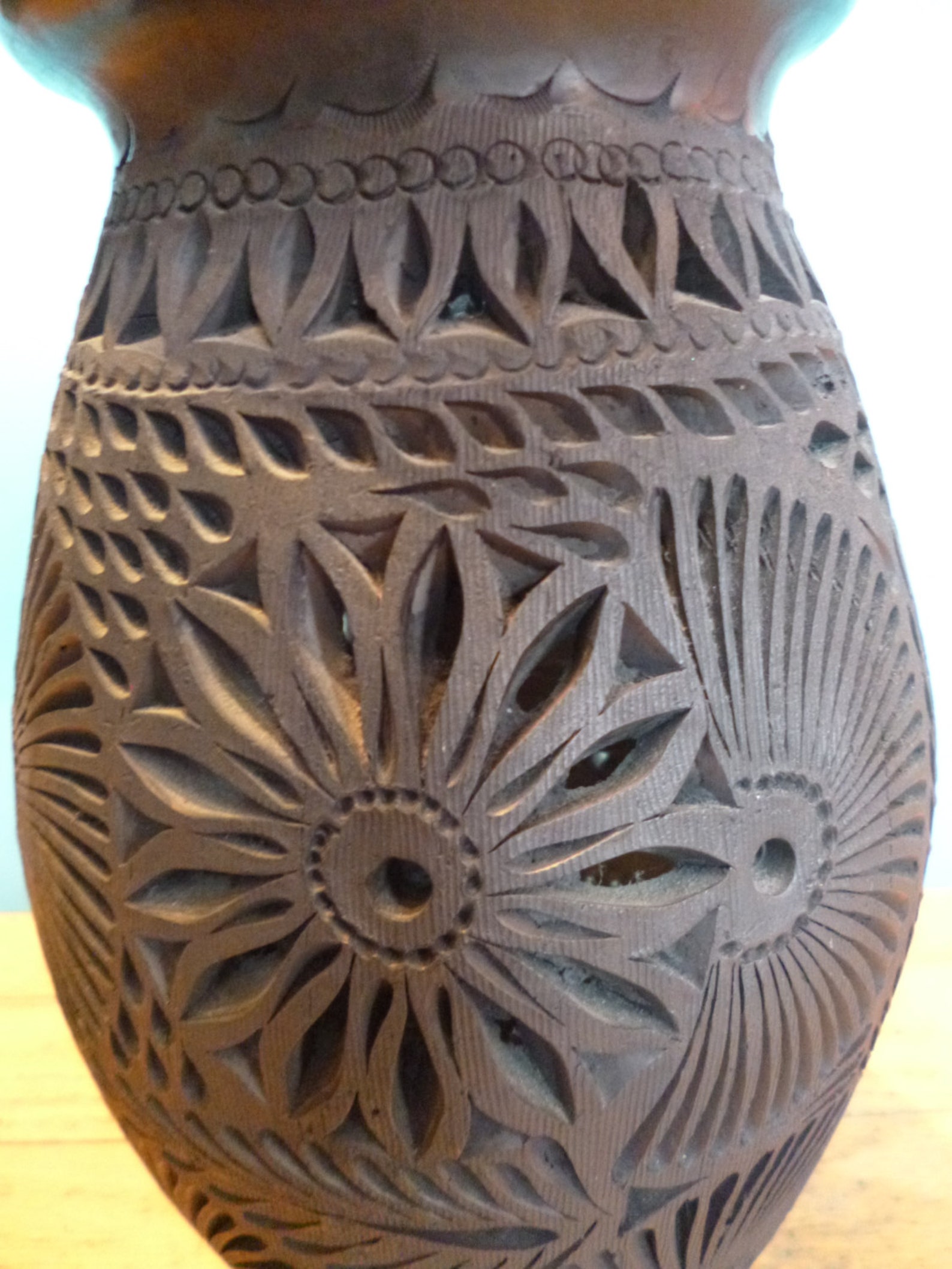 Vintage Mexican Black Pottery Tall Carved Black Clay Vase Made Etsy