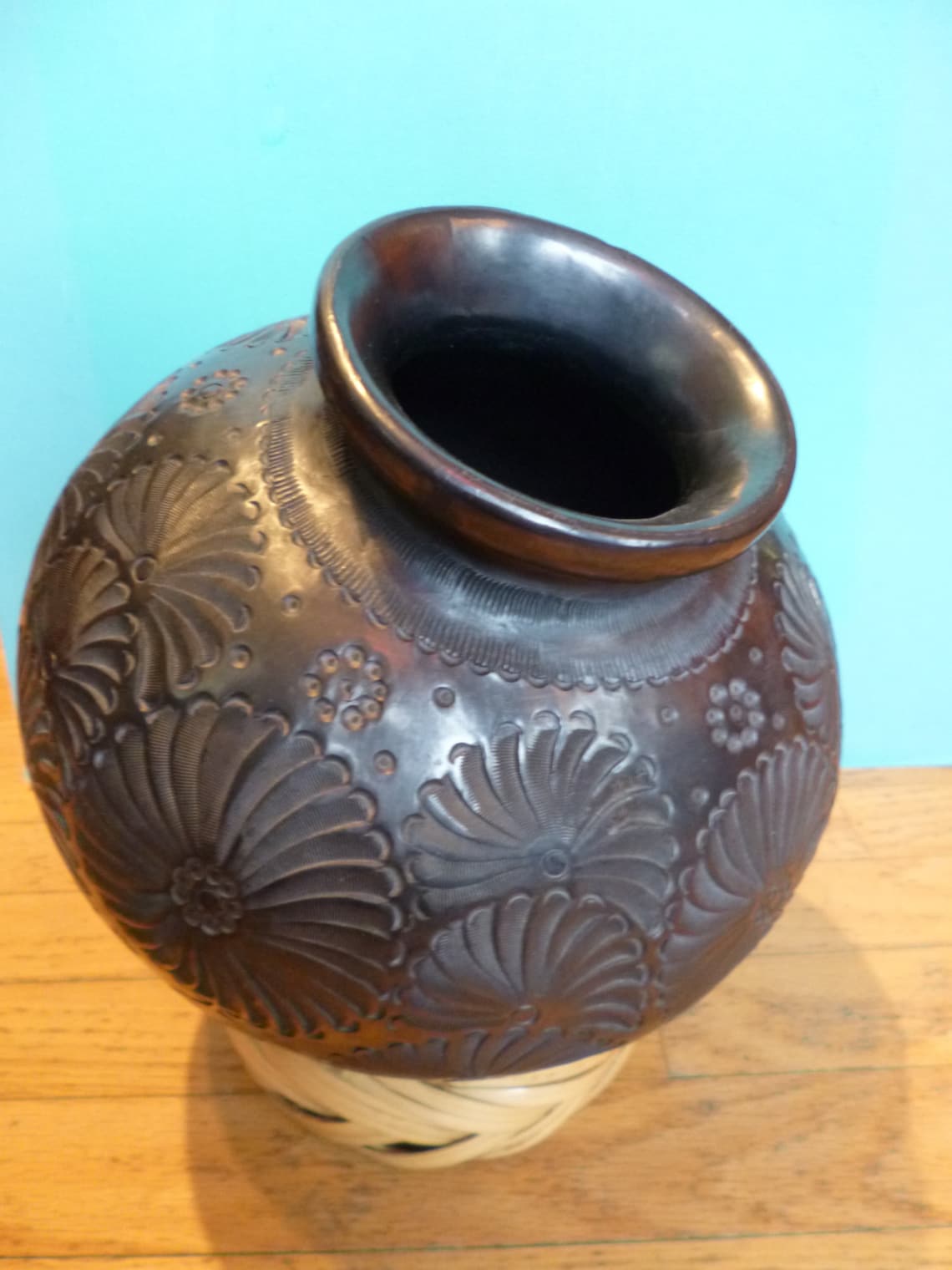 Mexican Black Pottery Vintage Large Clay Urn From Oaxaca Folk Etsy