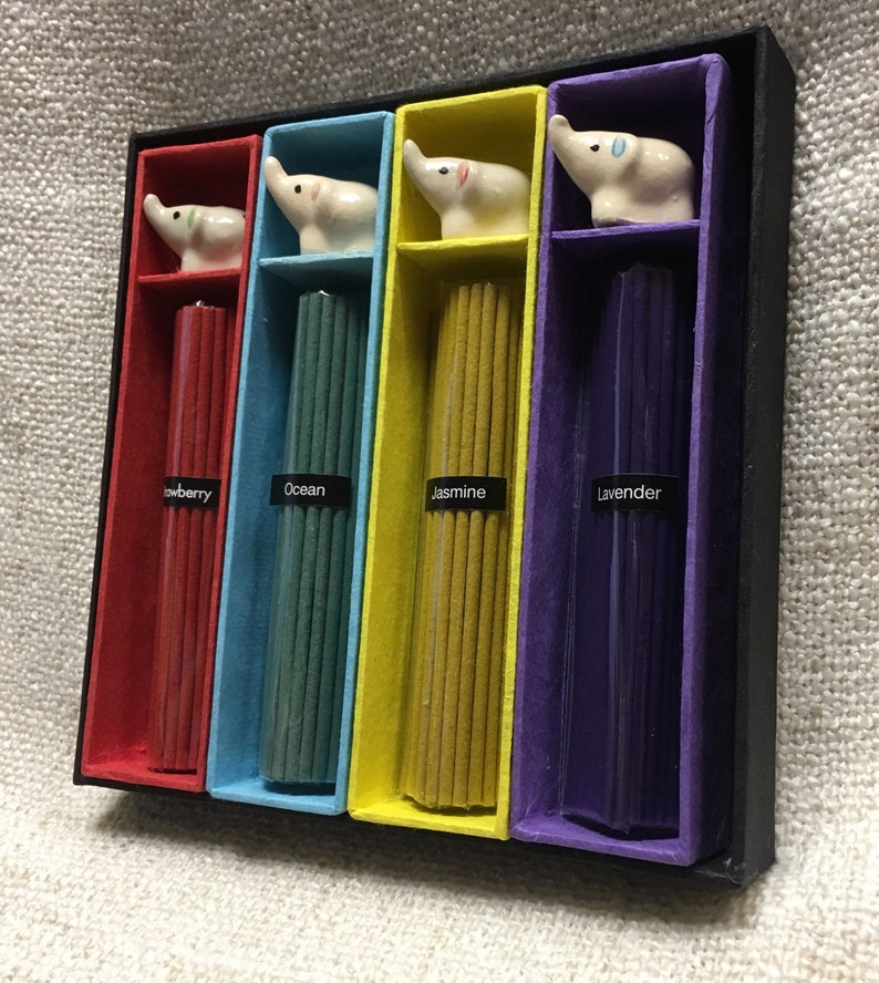 4 Pack Incense Stick Gift Set With Painted Elephant Incense Etsy Hong