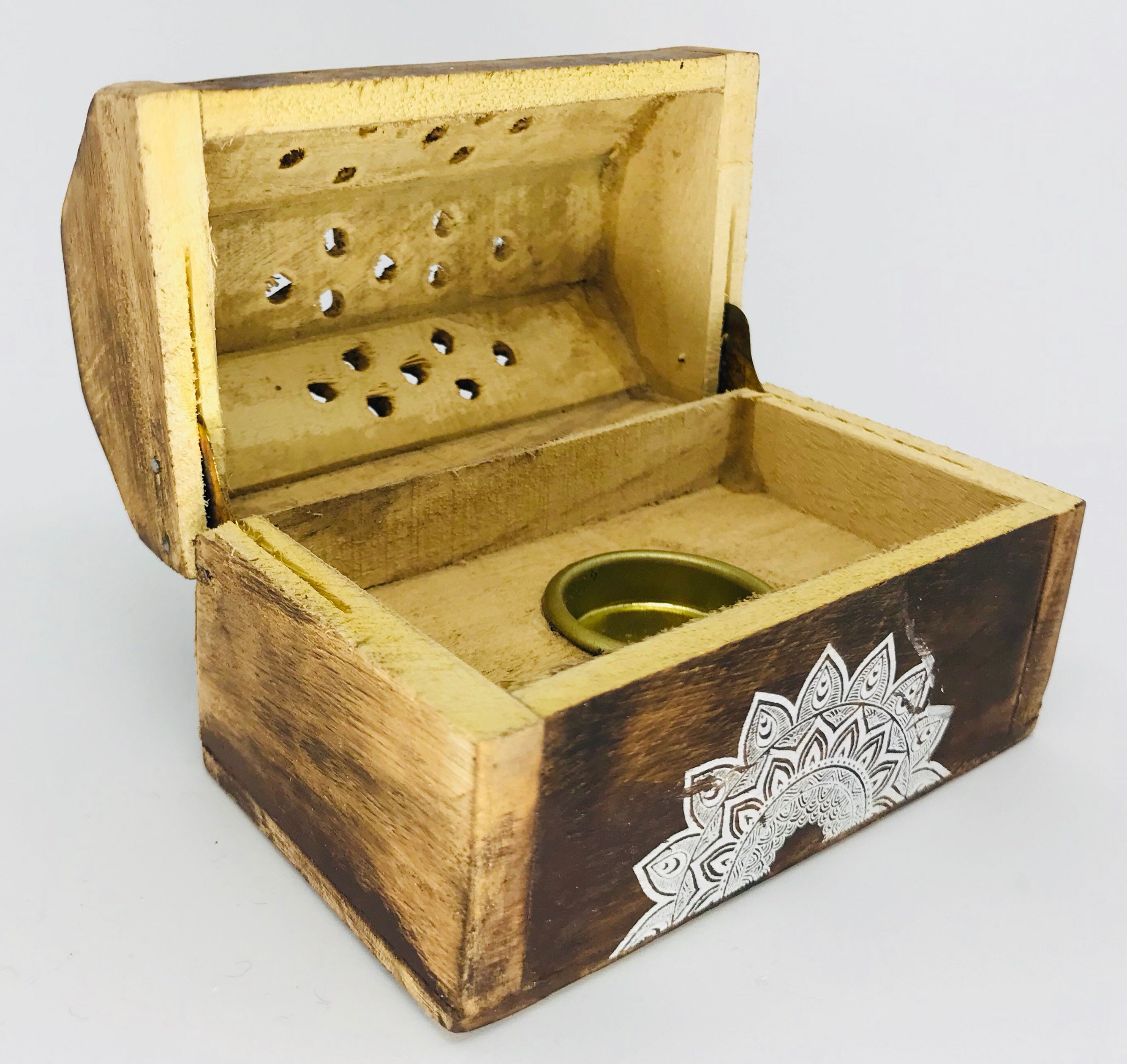 Patterned Wooden Incense Cone Burner Box Etsy