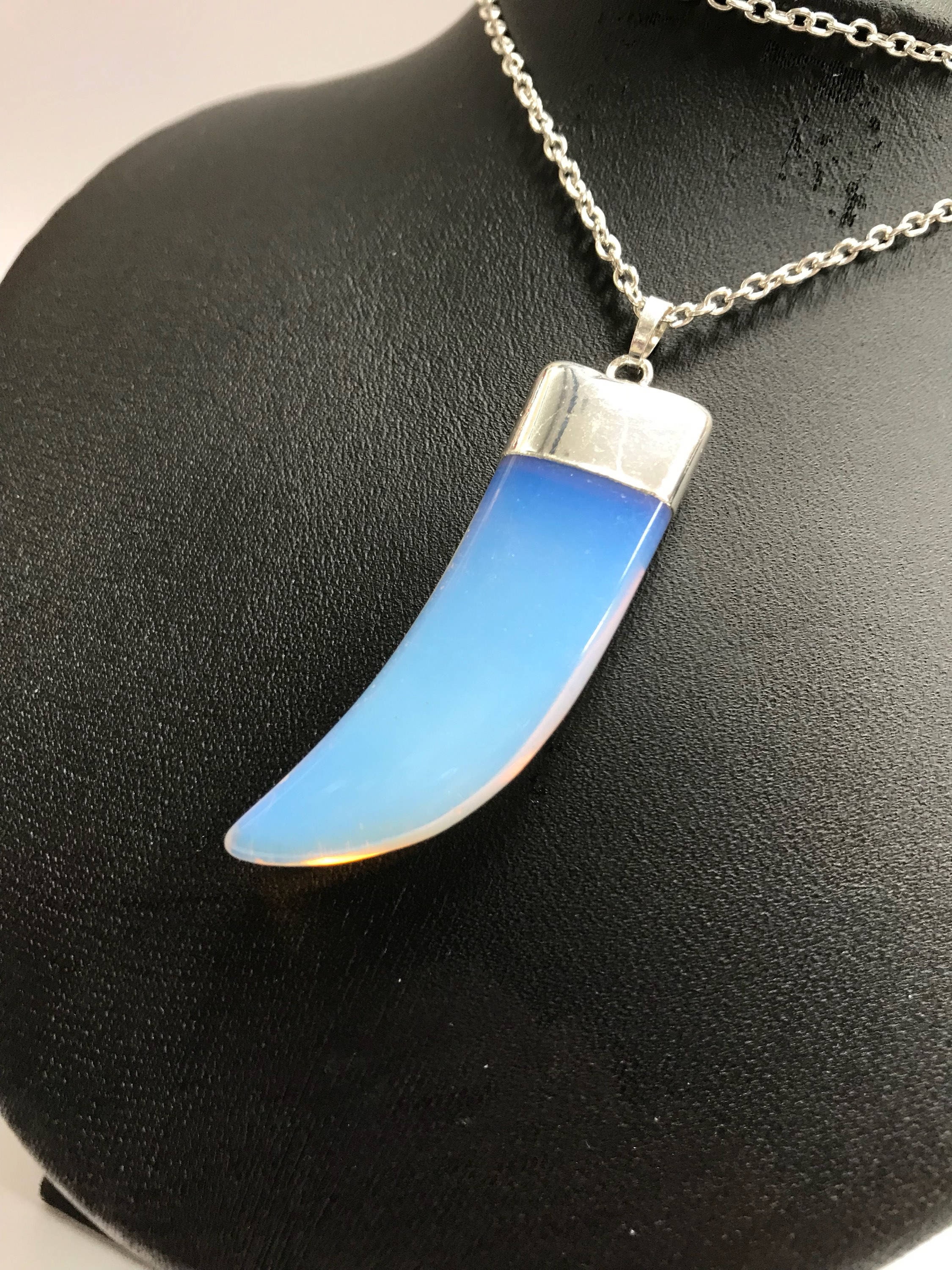 Opal Reiki Healing Crystal Fang Necklace Etsy