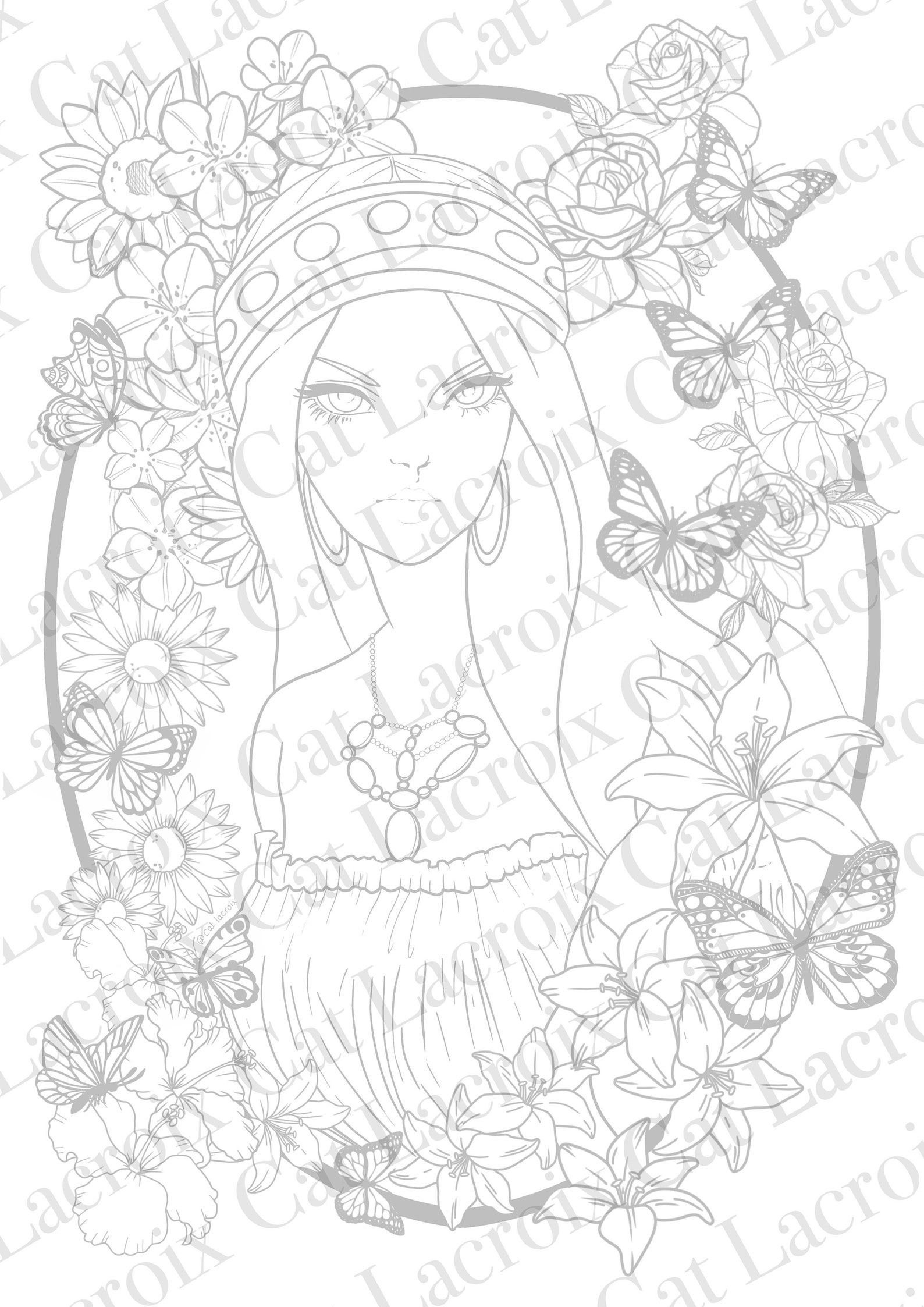 Gypsy Girl Printable Colouring page. Digital download. Prints | Etsy