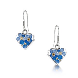 Mothers day gift, Silver drop Earrings - Forget-me-not - Heart by Shrieking Violet®