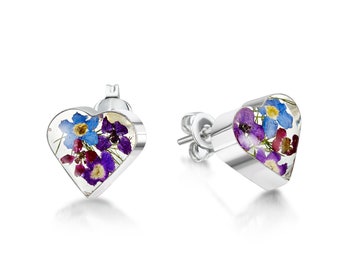 Shrieking Violet Orecchini Pendenti Cuore In Argento 925 Con Fiori Veri | Gioiello Artigianale Romantico, Regalo Per Amanti Della Natura, Ipoallergenico