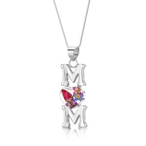Sterling Silver Mom Pendant with Real Flowers - Handmade Mother&#39;s Day Gift