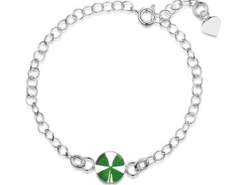 Four-leaf clover bracelet by Shrieking Violet®  Sterling silver links with a lucky clover charm. Good luck gift for travelling, exams