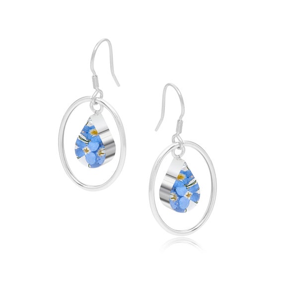 Orecchini A Cerchio Fiore – Shrieking Violet – Fiore Vero In Argento Sterling 925 – Fatto A Mano