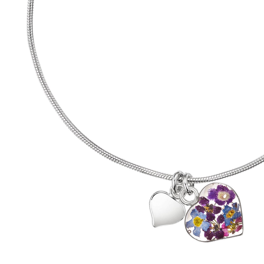 Shrieking Violet Cavigliera O Bracciale Snake Chain Con Fiori Dimenticarmi In Argento Sterling E Resina - 3