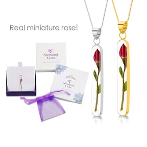 Valentine gift, Valentines day gift for her, Real rose necklace, , Sterling silver & Gold plated.  Perfect Valentines day jewellery gift!