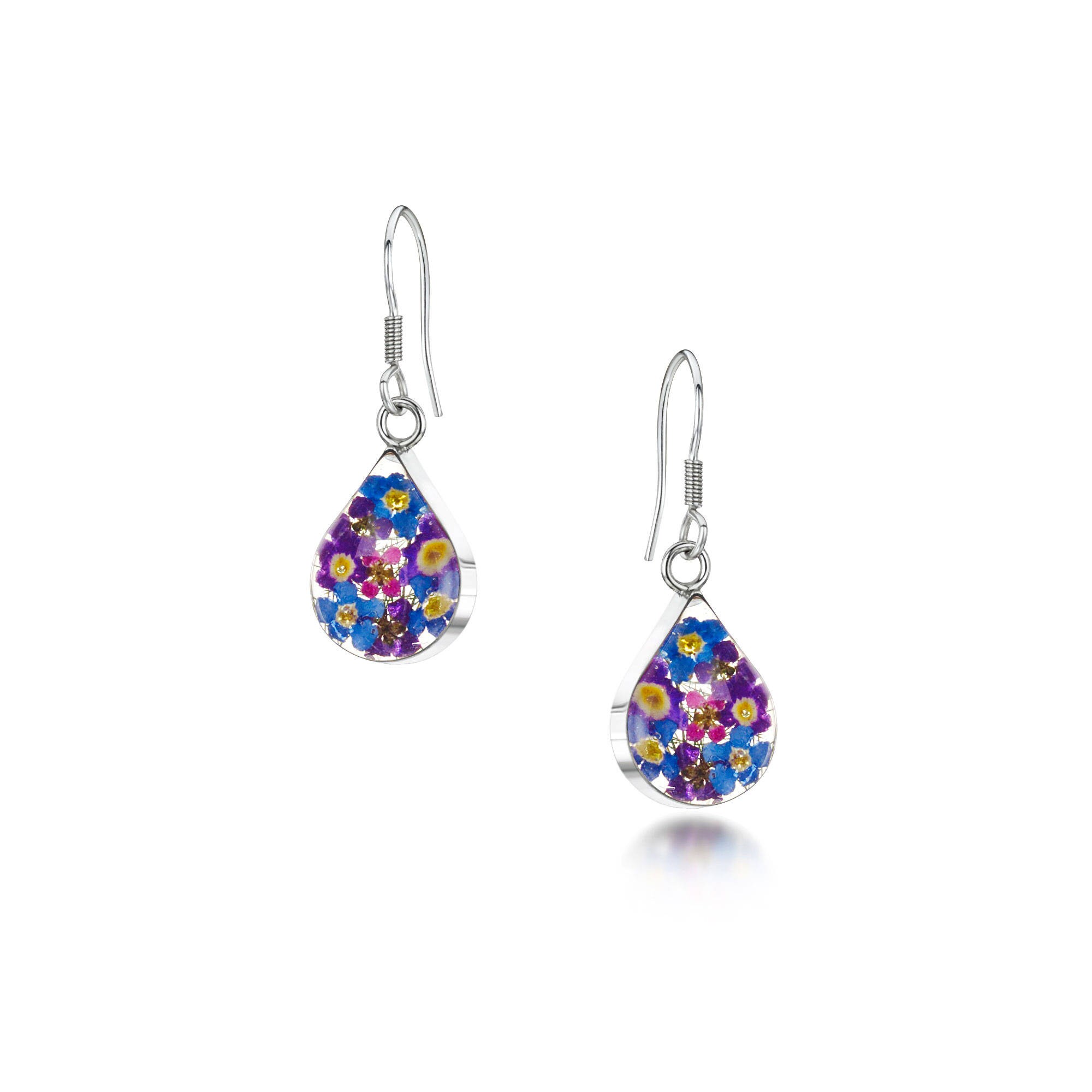 Shrieking Violet Orecchini Pendenti A Goccia In Argento 925 Con Fiori Veri Essiccati - Fatti A Mano