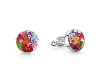 Sterling silver Cufflinks - Real flowers  - Handmade  by Shrieking Violet®