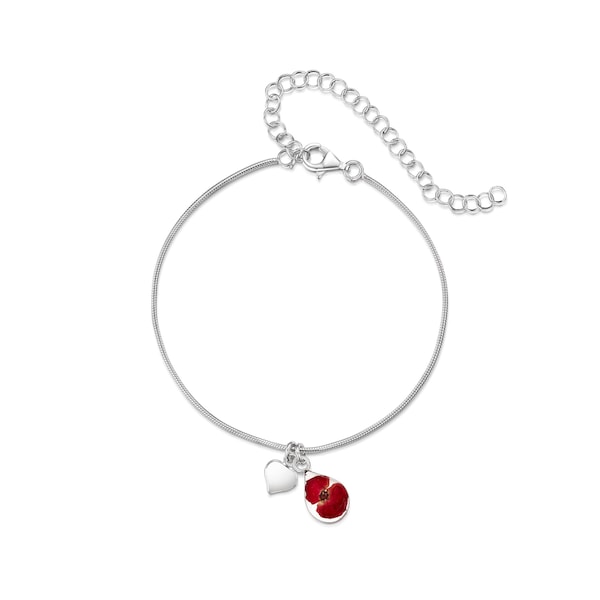 Sterling silver poppy snake chain anklet or bracelet with real flowers in a teardrop charm by Shrieking Violet®