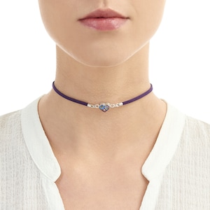 Shrieking Violet® Funky Choker Necklace - Dark Purple &#39;Vegan suede&#39; strap - Purple Haze - Heart - Sterling silver - One size