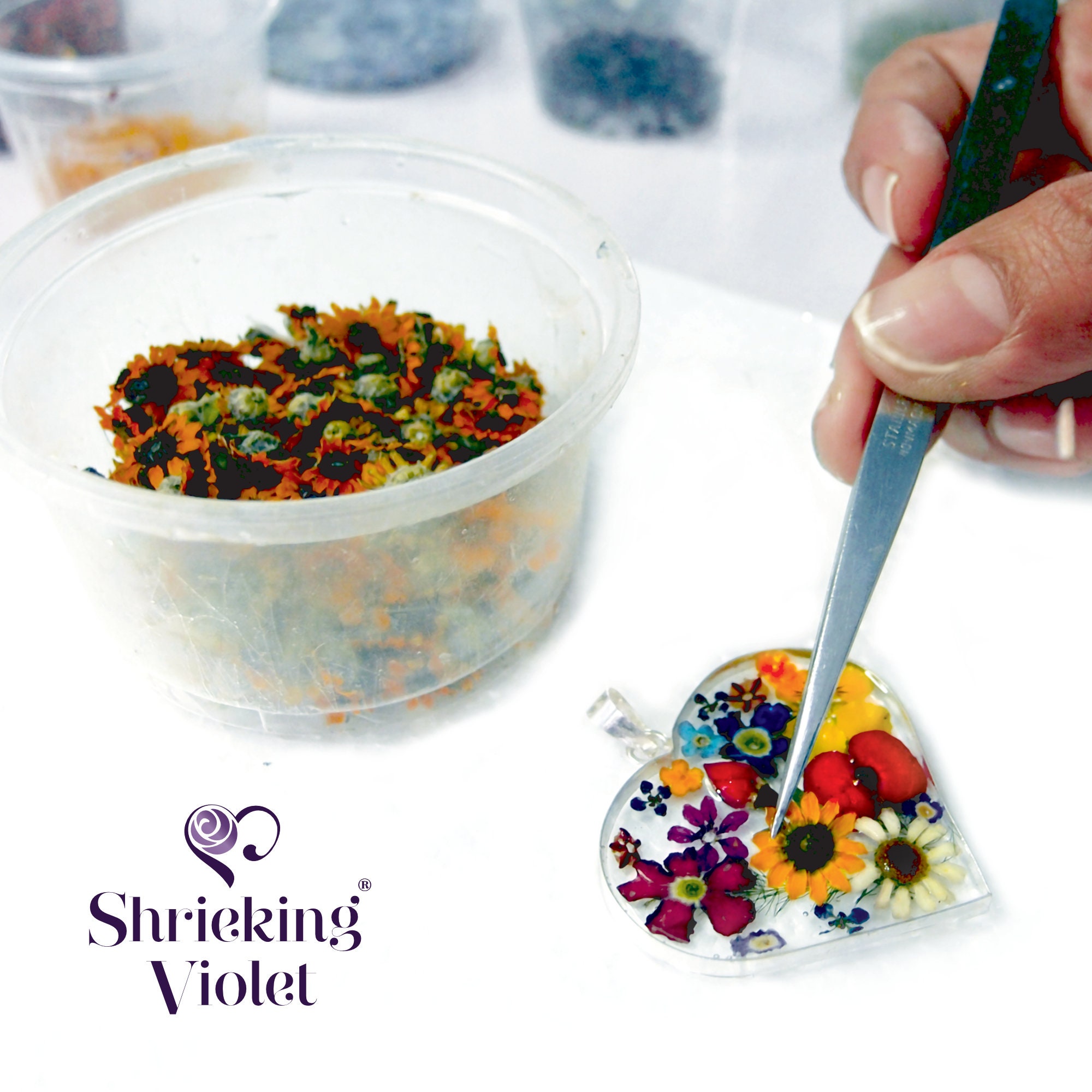 Orecchini a perno in argento sterling con fiori veri di Shrieking Violet