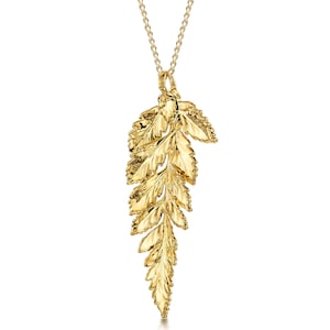 Gold Plated Fern Leaf Necklace with Real Leaf Pendant