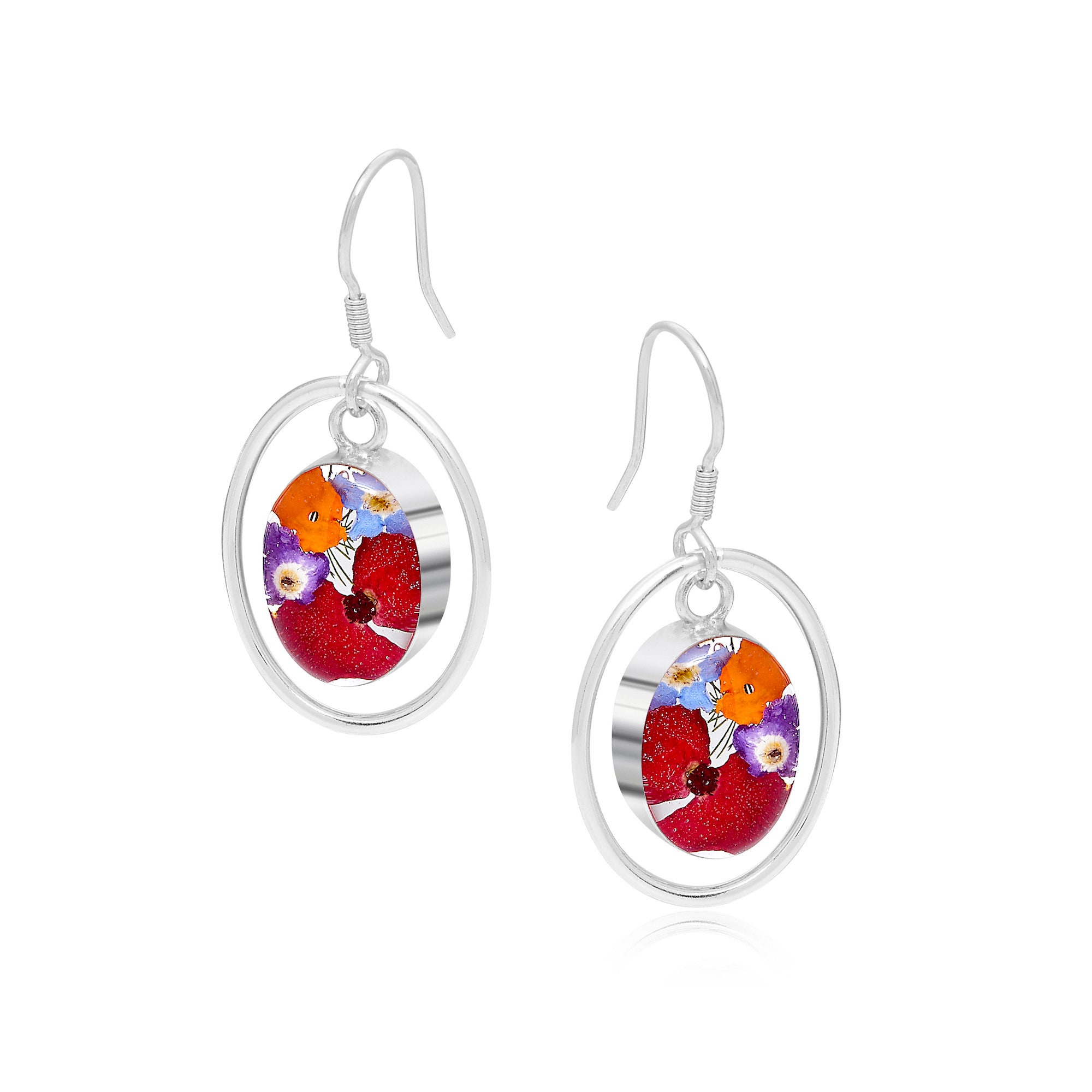 Dangle drop flower earrings by Shrieking Violet\u00ae Sterling silver earrings with hoop Handmade with real pink heather