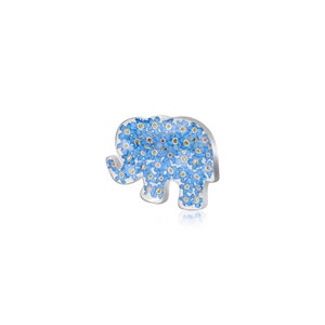 Elephant brooch with real forget me not flowers. Handmade silver brooch with real forget me nots. Perfect gift for elephant lovers.