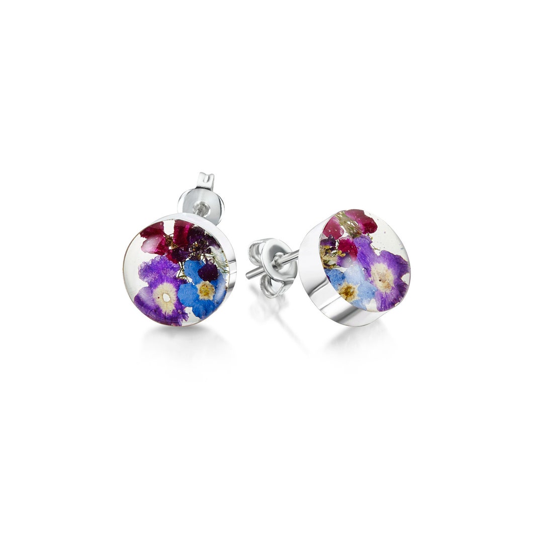 Sterling Silver Stud Earrings With Real Flowers by Shrieking - Etsy