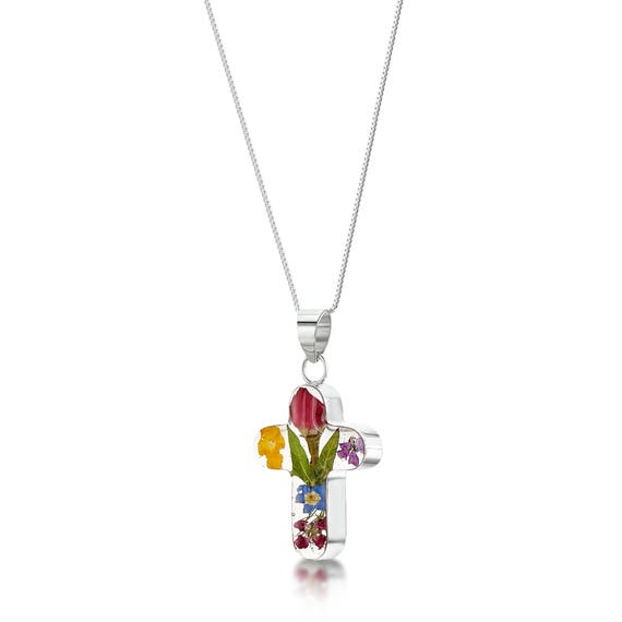 Silver Pendant Necklace Mixed rose Cross by Shrieking Violet Etsy