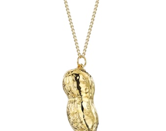 Gold Plated Peanut Necklace with Real Peanut Pendant