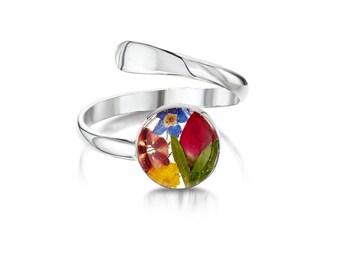 Silver Ring (Adjustable) - Mixed Flowers - Round by Shrieking Violet®