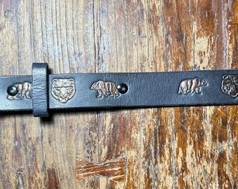 Leather belt, black leather, bear, handmade, woman-made