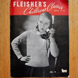 May include: Black and white vintage magazine cover showing a girl on the phone. The cover reads "FLEISHER'S Classics Children's AGES 6-14" in red and white. The magazine is Vol. 77.