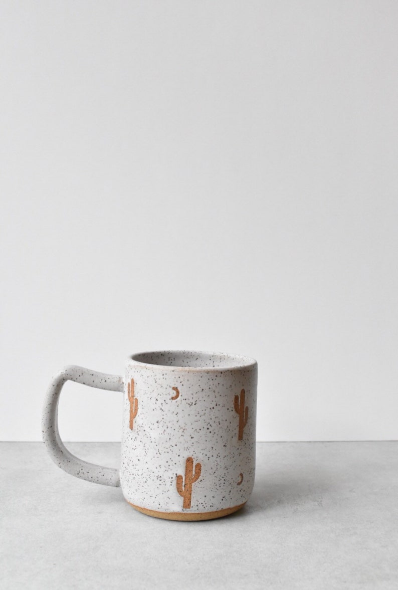 Cactus Speckled Stoneware Mug in White Bild 3