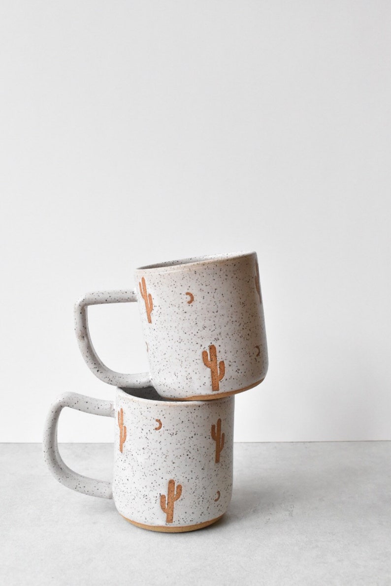 Cactus Speckled Stoneware Mug in White Bild 2