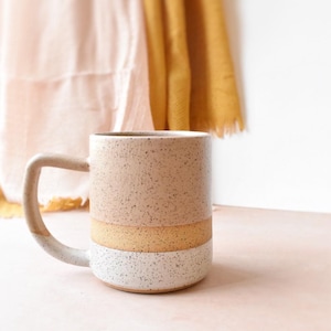 Speckled Stoneware Desert Pink and White Simple Color Block Handmade Ceramics Mug