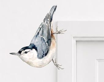 White-Breasted Nuthatch Decal, Bird Wall Sticker, Nursery Wall Decor, Fabric Wall Decal, Hand-Cut Bird Art, Bird Lover Gift, Retirement Gift