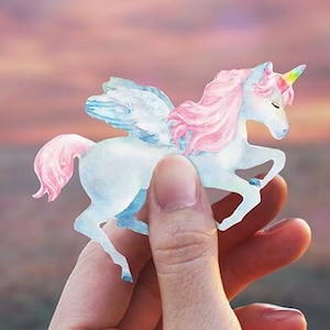 Licorne, Autocollant Aquarelle , Adhésif Mural, Chambre Enfant, Décoration Murale, Nursery, Vinyle