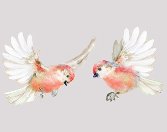 2 uccelli in volo, adesivo da parete uccello, adesivi da parete uccello, regalo di pronta guarigione, vinile, uccello acquerello, uccelli rosa