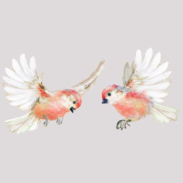 2 Flying Birds, Wall Decal Bird, Bird Wall Stickers, Get Well Gift, Vinyl, Watercolor Bird, Pink Birds