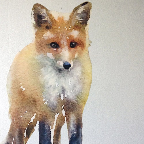 Fox Cub Wall Sticker Fox Wall Decal Watercolor Sticker Etsy