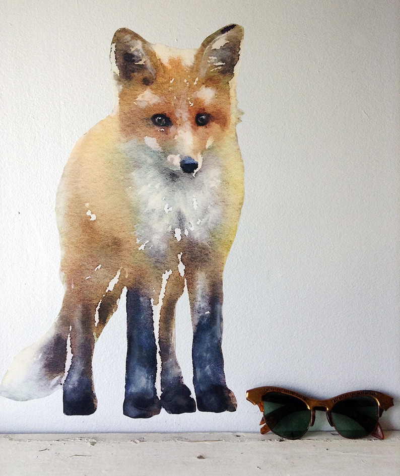 Fox Cub Wall Sticker Fox Wall Decal Watercolor Sticker Etsy