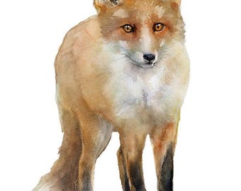 Fox Cub Wall Sticker, Fox Wall Decal, Watercolor Sticker, Woodland Wall Decal, Baby Fox Wall Decal,